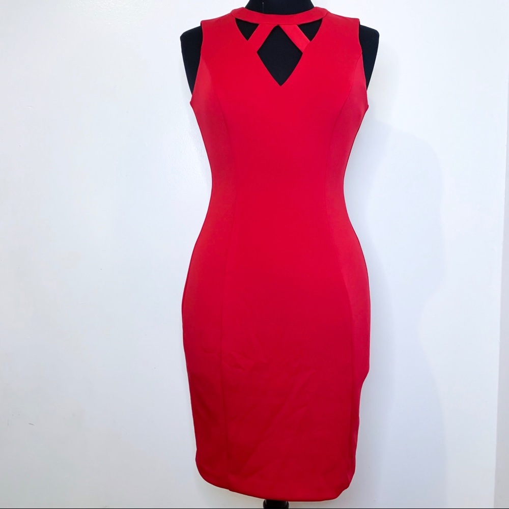 Guess Red Bodycon Diamond Neckline Dress